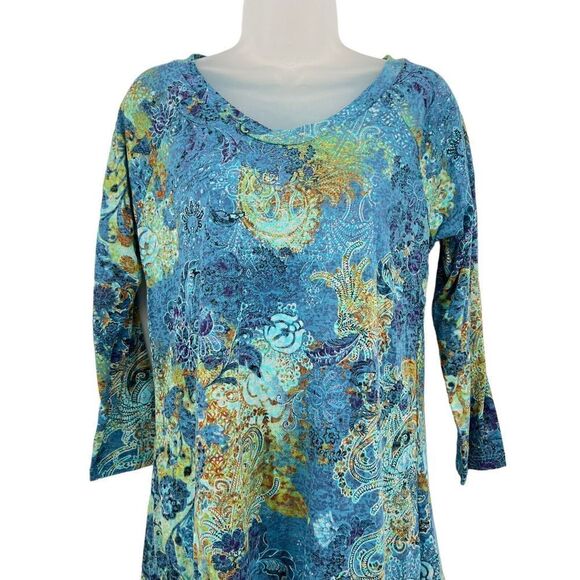 Tianello Womens Livia Blouse Tunic Size Small Paisley Burnout Cotton Blend Top - Picture 2 of 11